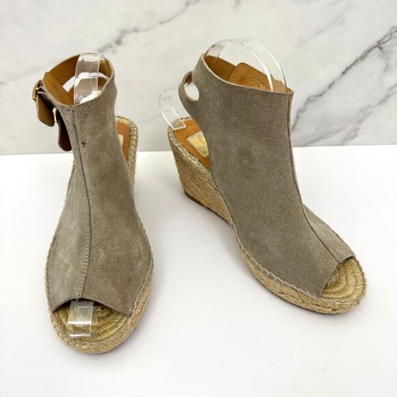 Kanna Womens Wedge Espadrille Sandals Size 37/ 6.5 Suede Leather Peep Toe Tan - Picture 1 of 9
